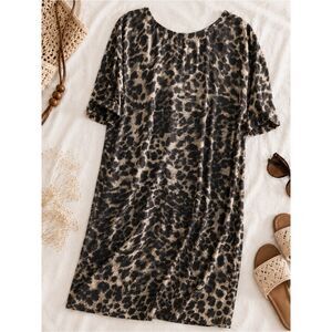 Club Monaco 100% Silk Animal Print Shift Dress Brown Leopard Career Size 8